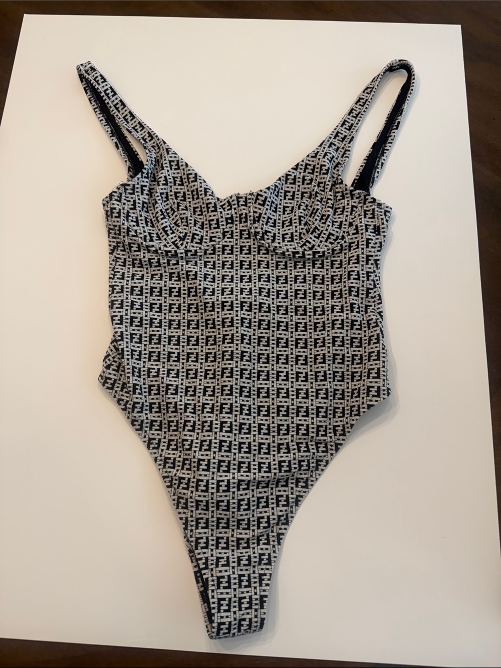 Fendi Black & White Patterned One-Piece Swimsuit